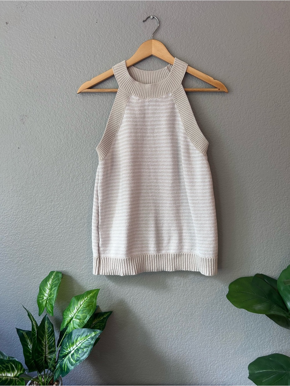 LOFT Cream Ribbed Knit Sleeveless Halter Top
